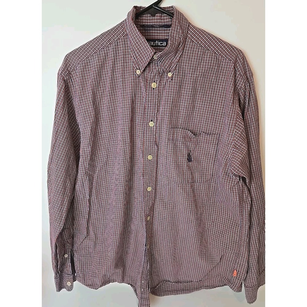 Men's Nautica Orange Check Button Down Shirt Size Medium